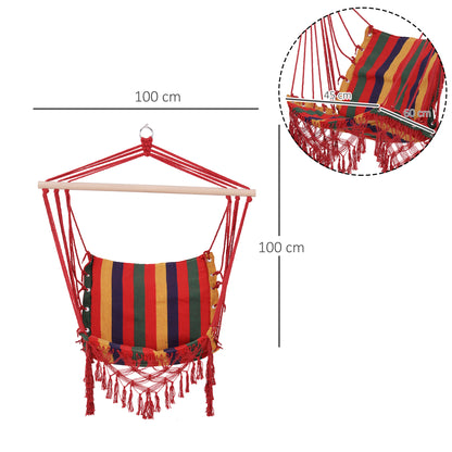Silla Hamaca Colgante Outsunny Madera, Algodón, Poliéster Rojo, Azul Y Amarillo 100x60x100 Cm_2