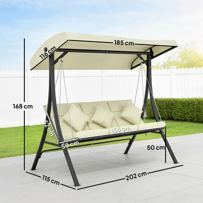 Columpio De Jardín Outsunny Acero, Poliéster Beige 202x115x168 Cm_2