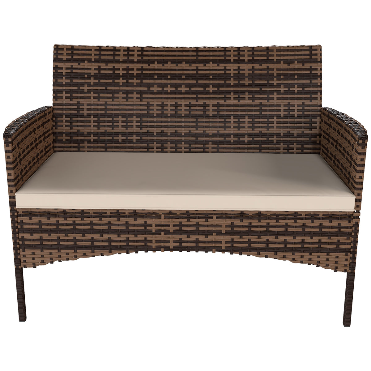 Sofá De Ratán Outsunny Ratán Pe, Acero Caqui 115x63x85 Cm_4