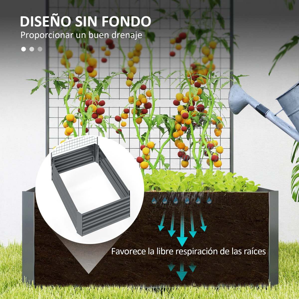 Jardinera Con Celosía Outsunny Acero Galvanizado Gris Oscuro 80x115x125 Cm_5