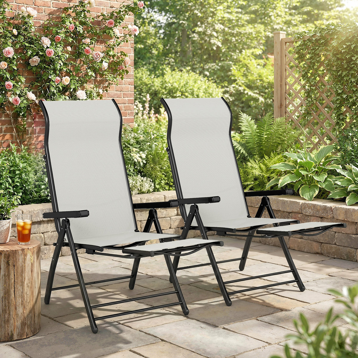 Sillas Plegables Reclinables Outsunny Metal, Textilene Gris Claro 179.5x63.5x60 Cm_1