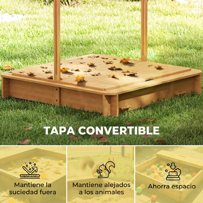 Outsunny Arenero Para Niños De Madera Con Toldo Ajustable 106x106x115 Cm Natural_5
