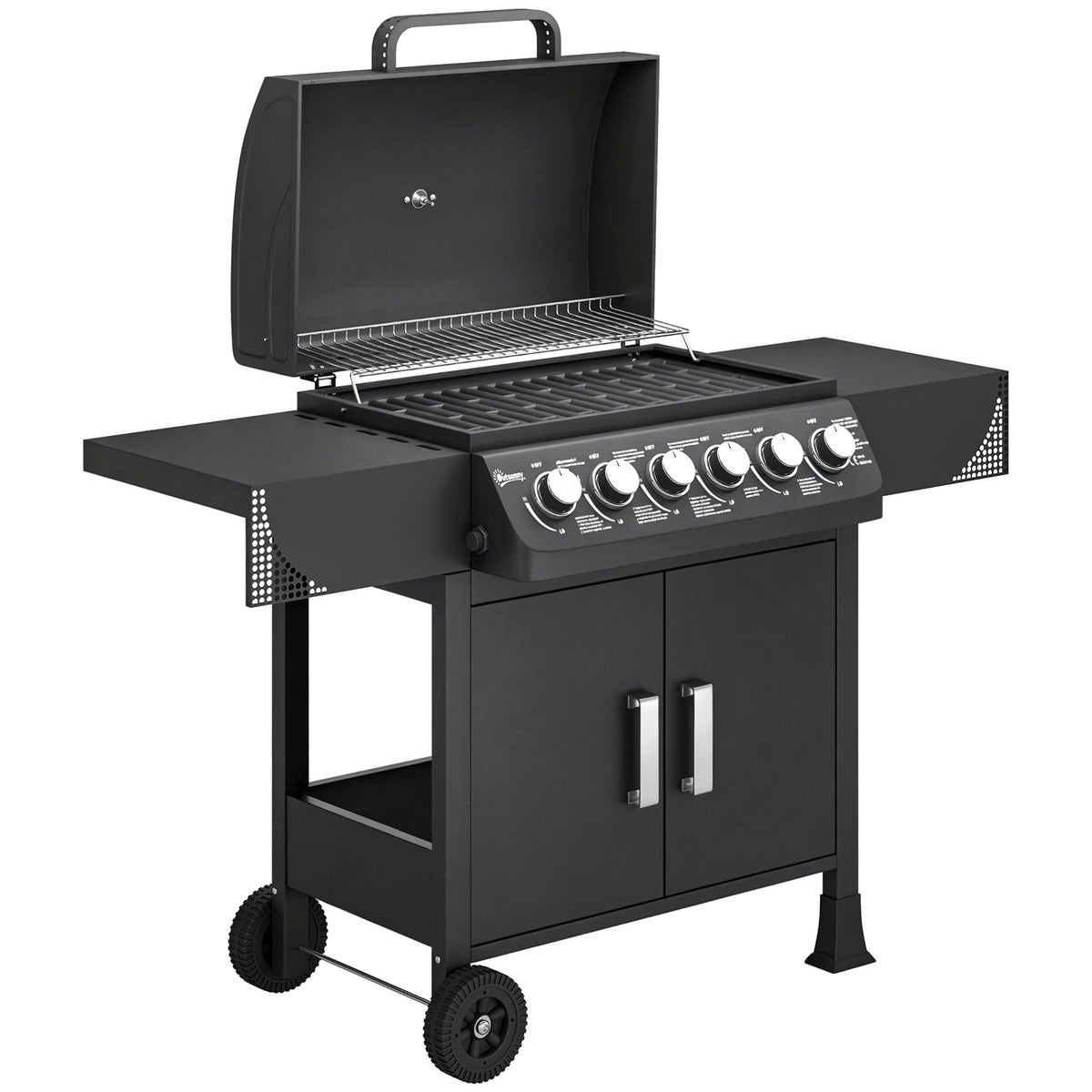 Barbacoa De Gas Outsunny Metal, Acero Inoxidable Negro 135x51x101 Cm_0
