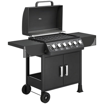 Barbacoa De Gas Outsunny Metal, Acero Inoxidable Negro 135x51x101 Cm_0