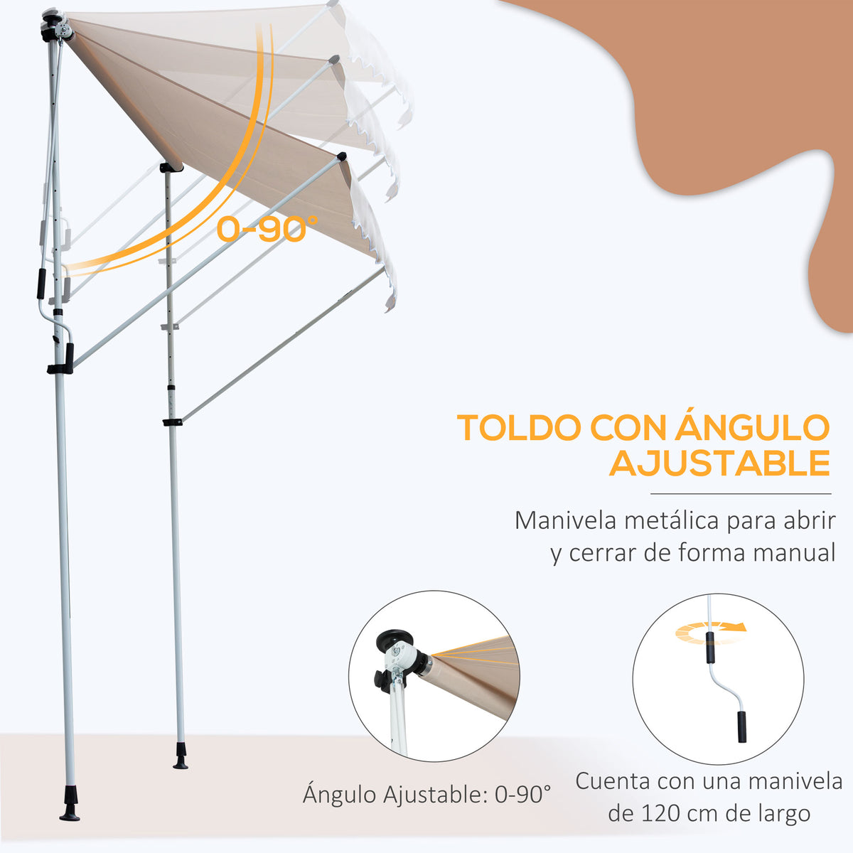 Toldo Manual Retráctil Outsunny Beige 200x150x280 Cm_5