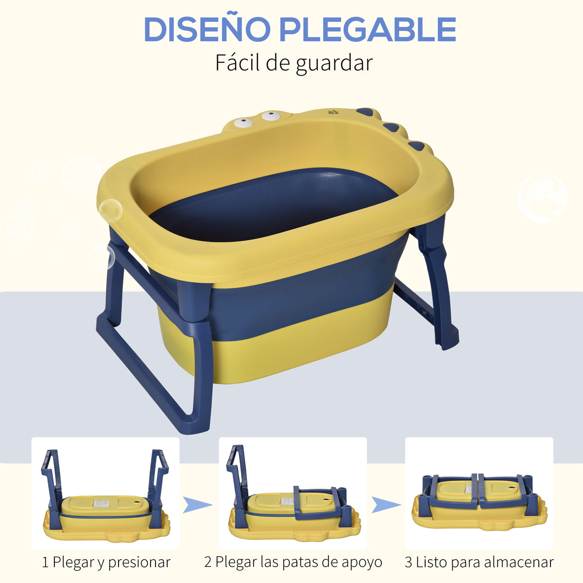 Bañera Para Bebé Homcom Pp, Tpe Amarillo Y Azul 75.3x55.4x43 Cm_5