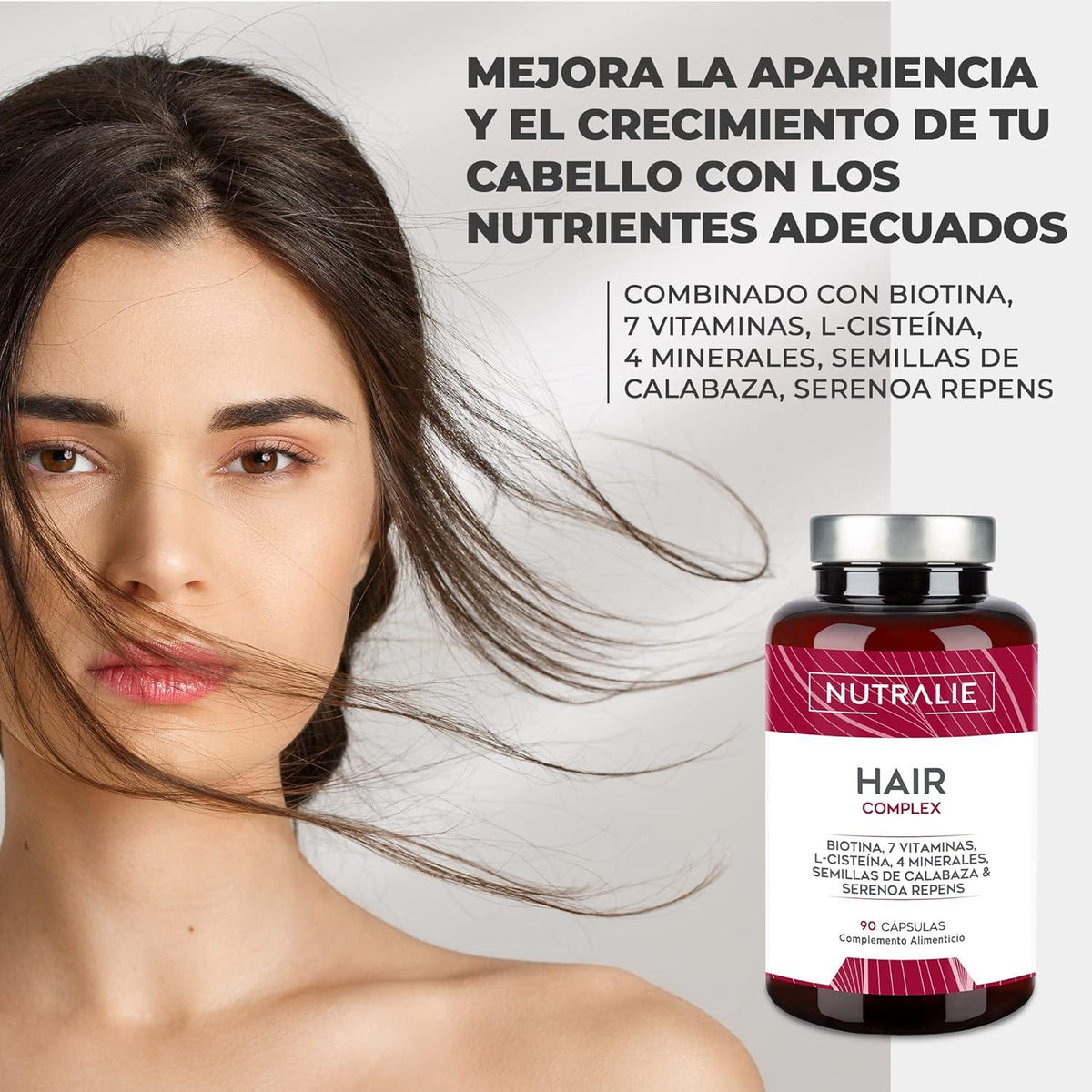 Nutralie Hair Complex + Biotina y Zinc Vitaminas Cabello 90 cápsulas