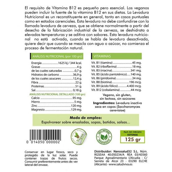 Levadura nutricional en polvo con Vit B12 Salud Viva, 125 g
