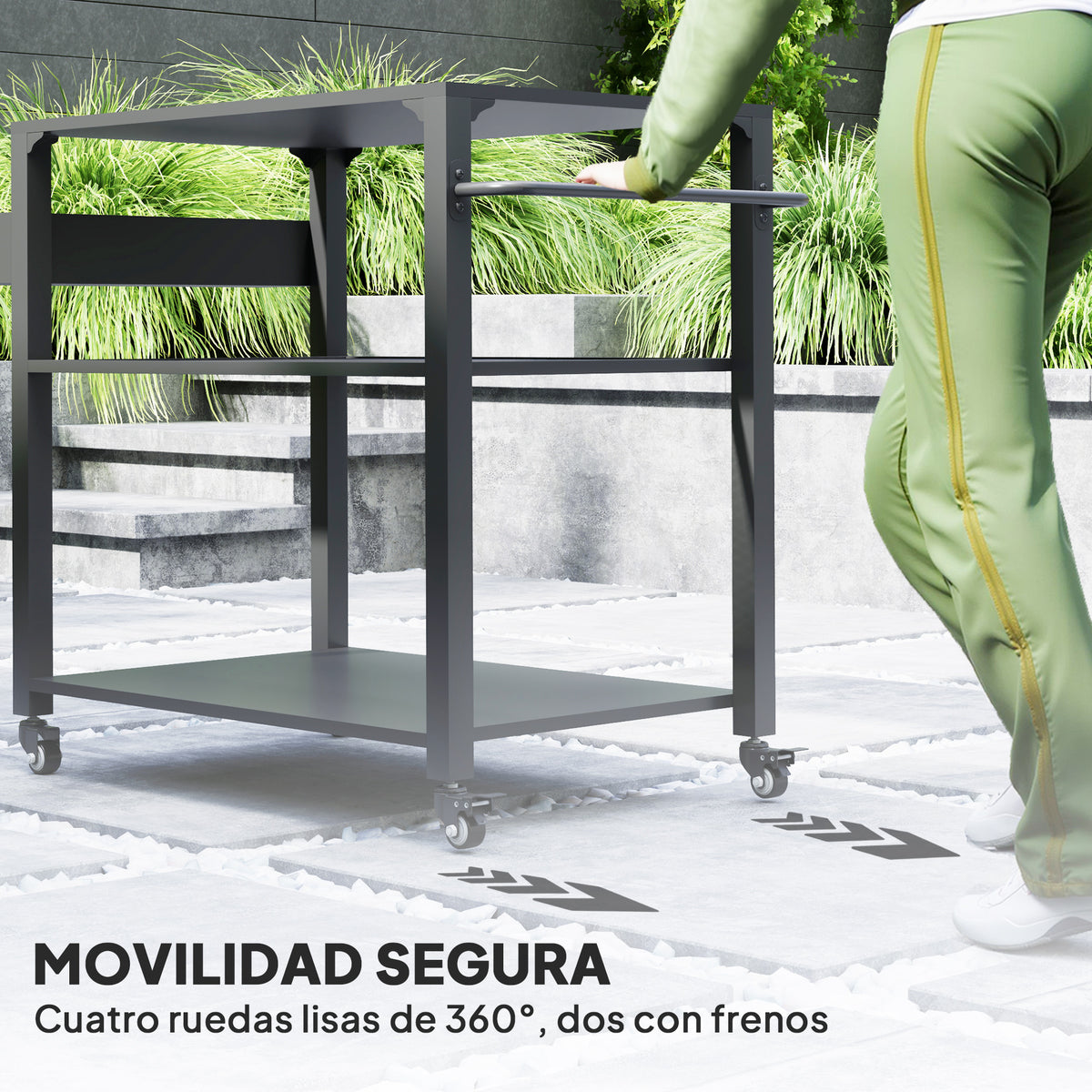 Carrito De Parrilla Outsunny Acero, Metal Negro 105x50x79 Cm_5