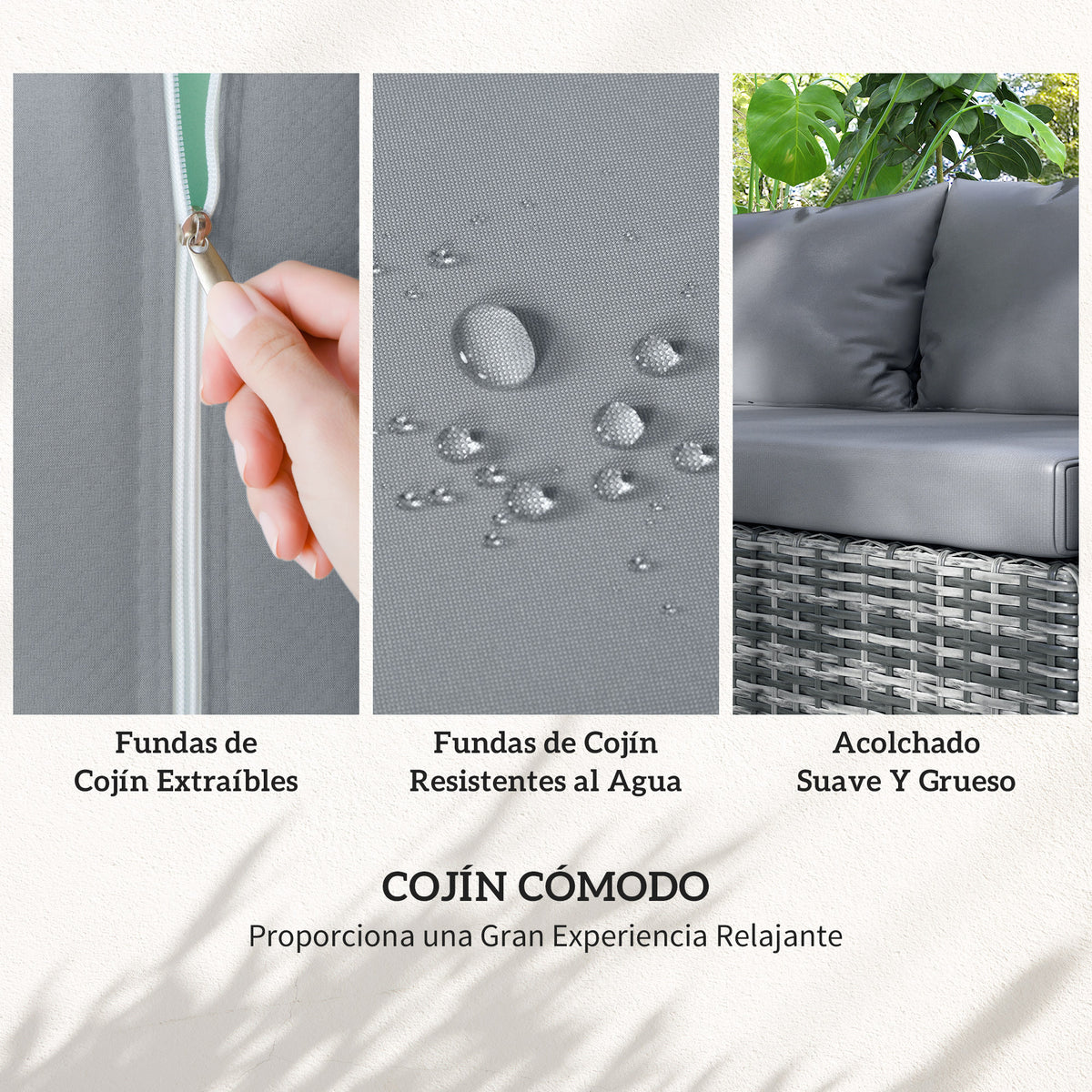 Conjunto De Muebles De Jardín De Ratán Outsunny Gris 132x69x64 Cm_5