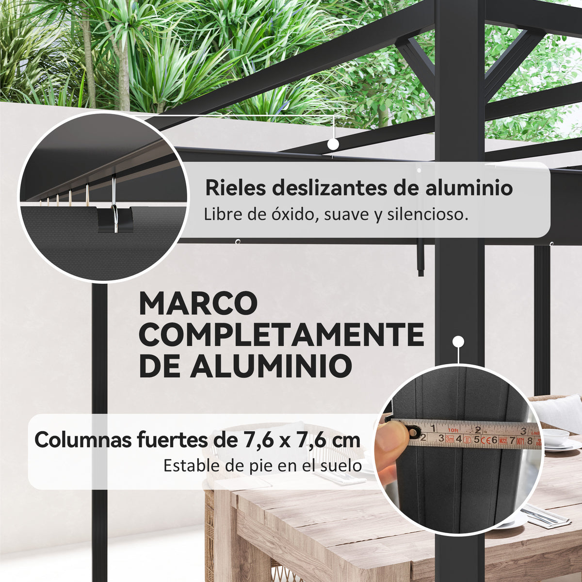 Pérgola Outsunny Aluminio, Tela De Poliéster Gris Oscuro 300x300x227 Cm_5
