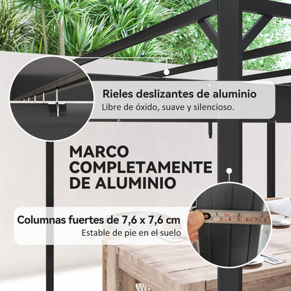 Pérgola Outsunny Aluminio, Tela De Poliéster Gris Oscuro 300x300x227 Cm_5