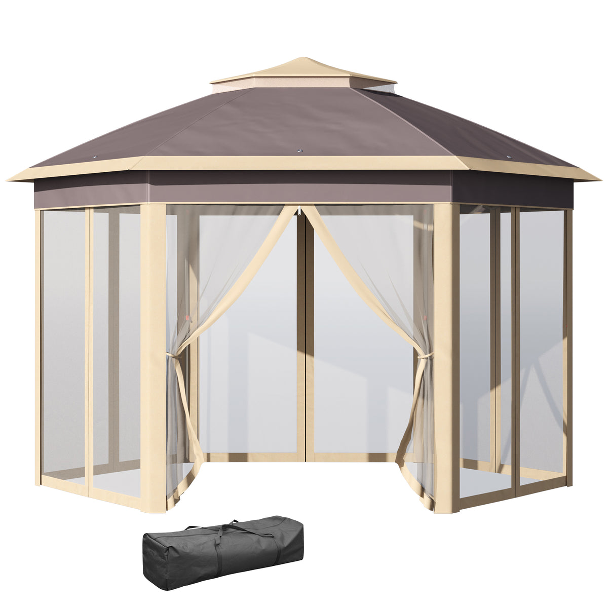 Carpa Plegable Outsunny Metal, Tela Oxford Beige 405x340x285 Cm_0
