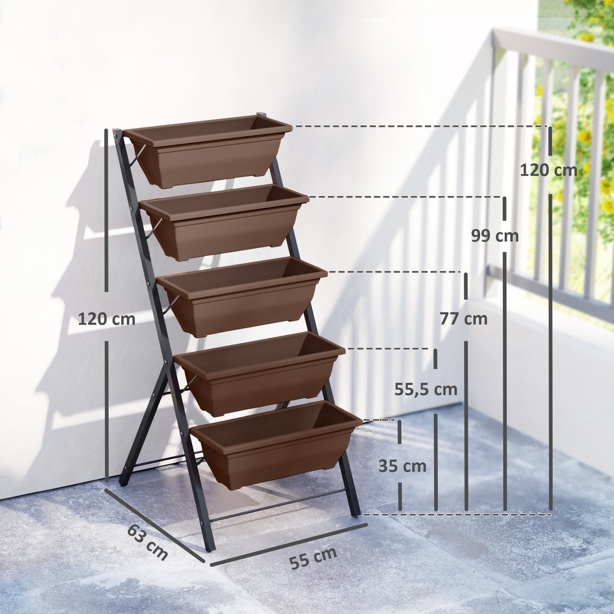 Soporte Para Plantas Outsunny Acero, Pp Negro 55x63x120 Cm_2