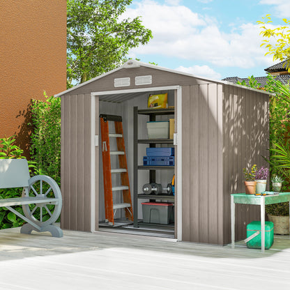 Cobertizo De Jardín Outsunny Acero Galvanizado Madera Natural 213x130x185 Cm_3