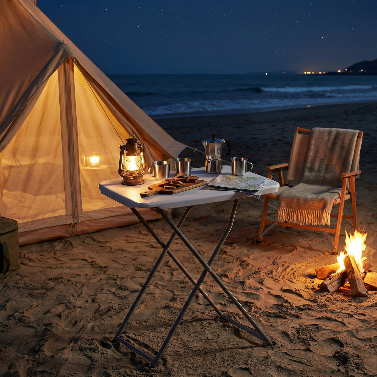 Mesa De Camping Outsunny Metal, Hdpe Blanco 75x50x73.5 Cm_3