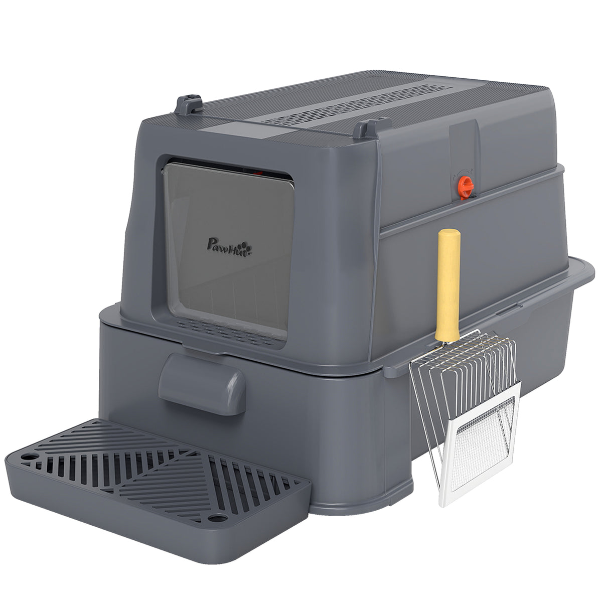 Pawhut Arenero Para Gatos De Acero Inoxidable Xl Con Tapa Abatible 180° Gris_1