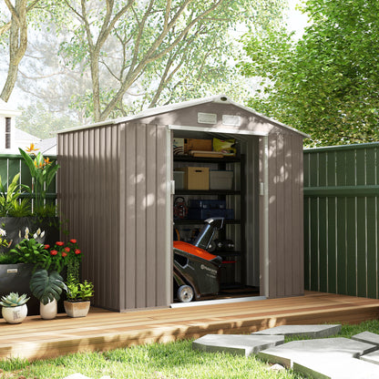 Cobertizo De Jardín Outsunny Acero Galvanizado Madera Natural 213x130x185 Cm_4