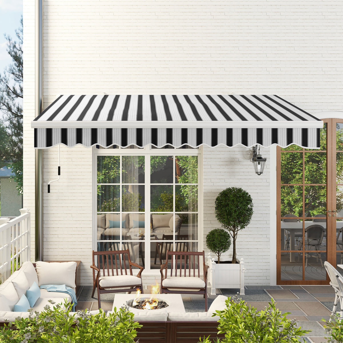 Toldo Manual Retráctil Outsunny Aluminio, Poliéster Azul Y Blanco 395x245x151.5 Cm_1