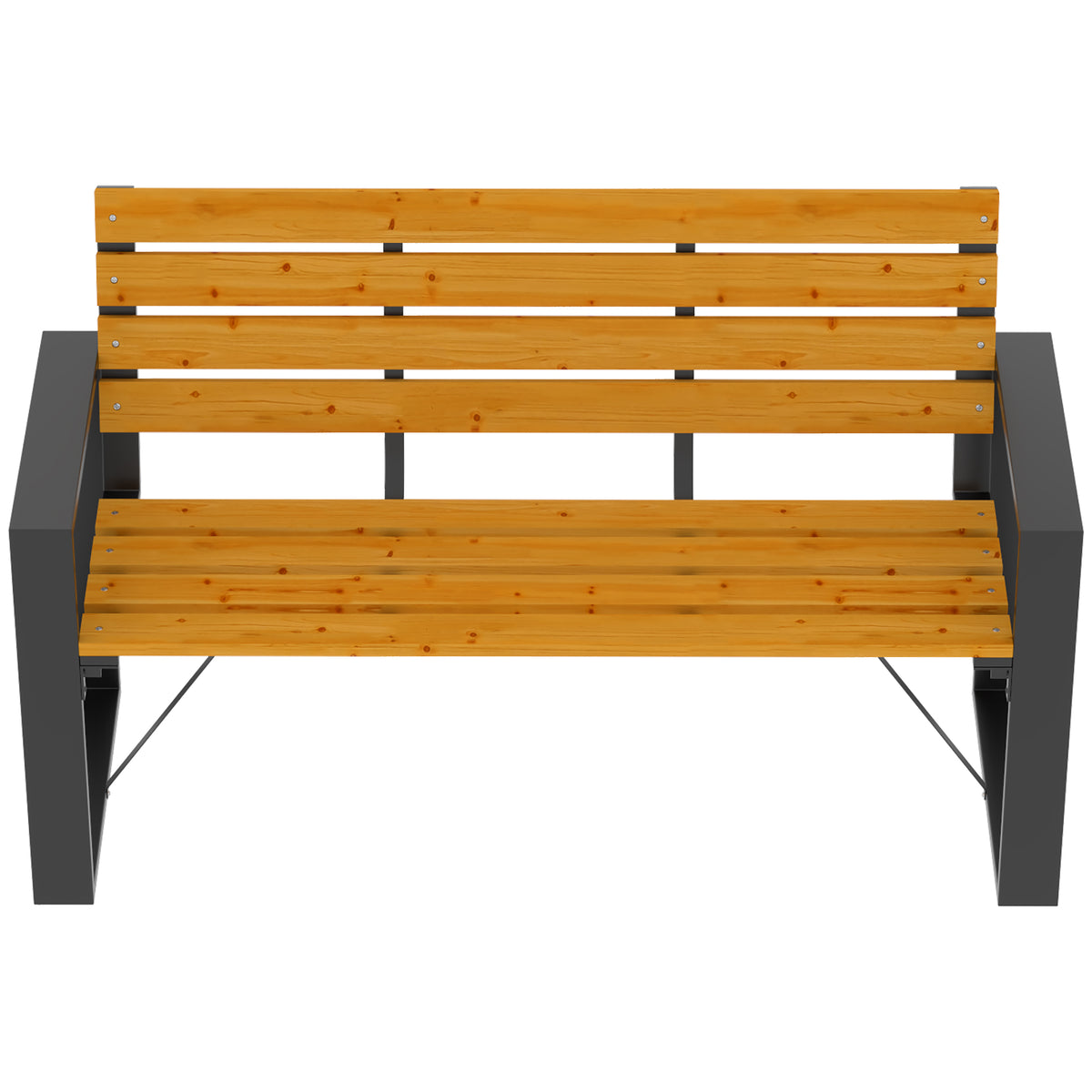 Banco De Jardín Outsunny Acero, Madera De Abeto Madera Natural 136x54x82 Cm_4