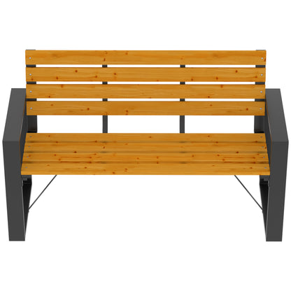 Banco De Jardín Outsunny Acero, Madera De Abeto Madera Natural 136x54x82 Cm_4