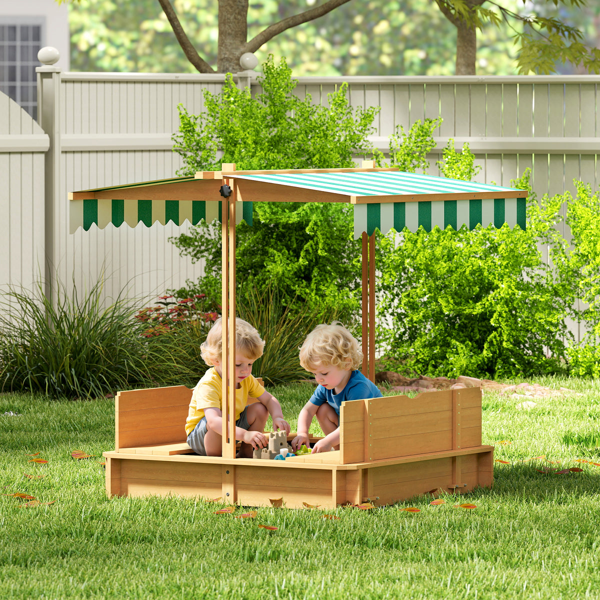 Arenero Para Niños Outsunny Madera De Abeto, Poliéster Madera Natural 106x106x121 Cm_1