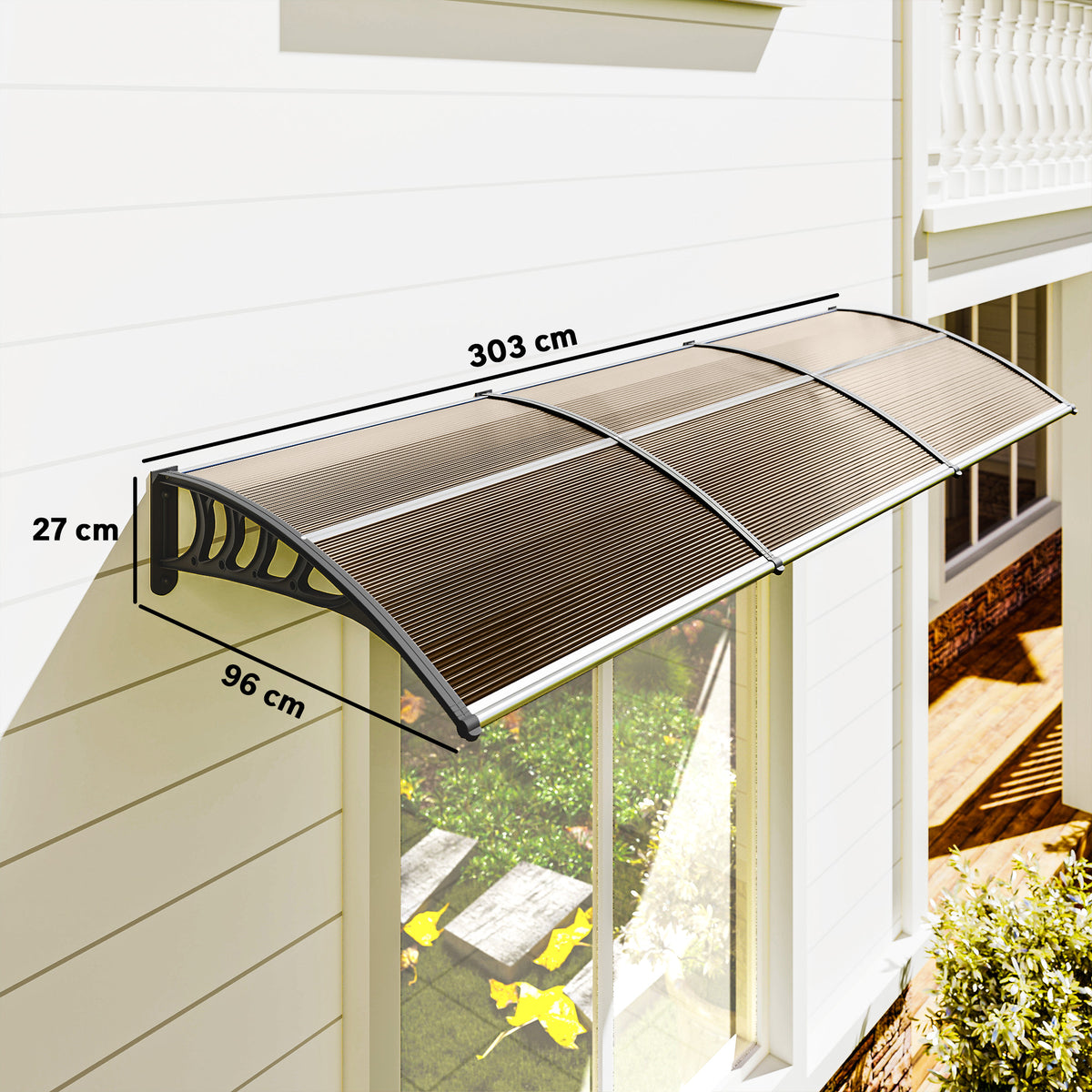 Marquesina Exterior Policarbonato Outsunny 300x96x27 Cm Marrón_2