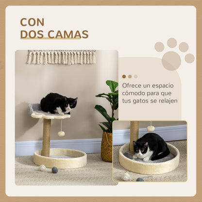 Pawhut Árbol Rascador Para Gatos Altura 44 Cm Con 2 Camas Poste Yute Gris Claro_3