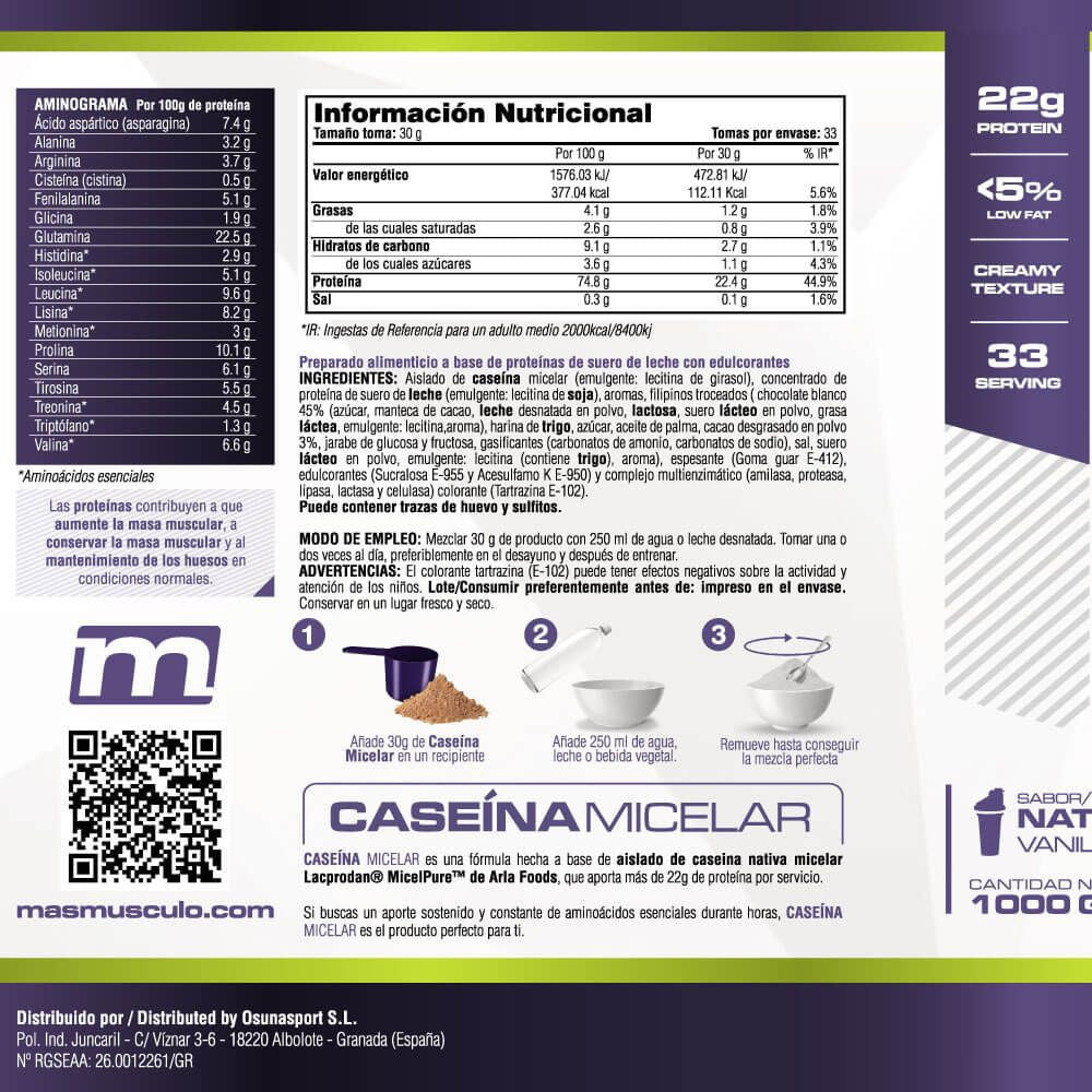 Caseína Micelar Nativa Micelpure™ - 1kg - Natillas De Vainilla - Ayuda A Mantener La Masa Muscula - Masmusculo_4