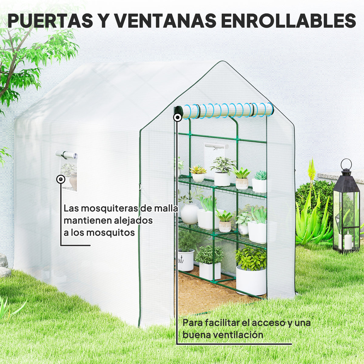 Invernadero De Jardín Outsunny Acero, Pe Blanco 140x213x190 Cm 845-931v00wt_5