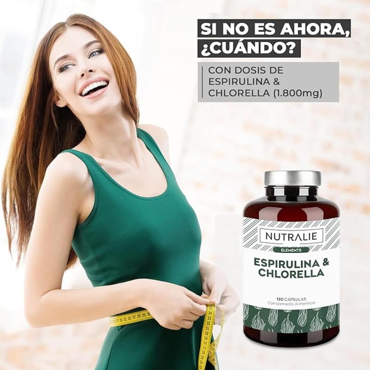 Nutralie Espirulina & Chlorella 1800mg energía y fuerza 180 cápsulas