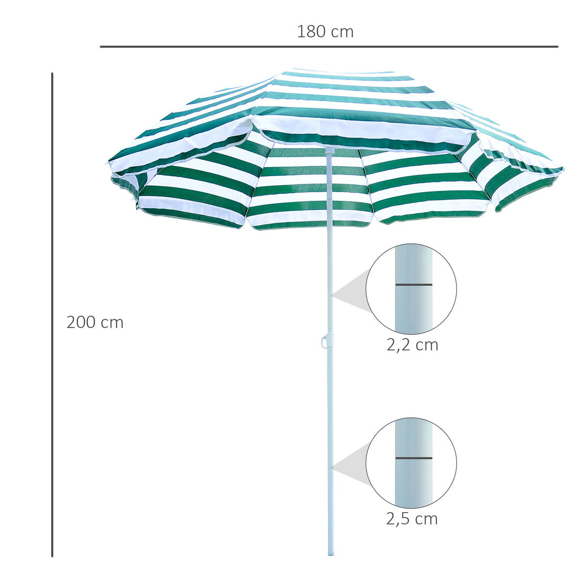 Sombrilla De Playa Outsunny Tela Poliéster, Metal Verde Y Blanco 180x180x200 Cm_2