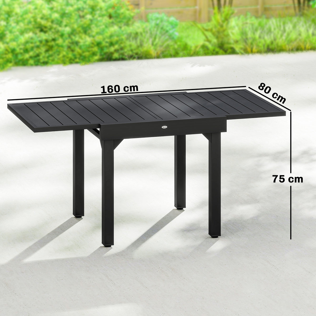 Mesa Jardín Extensible Outsunny Aluminio, Acero Negro 160x80x75 Cm_2