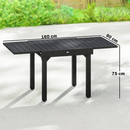 Mesa Jardín Extensible Outsunny Aluminio, Acero Negro 160x80x75 Cm_2