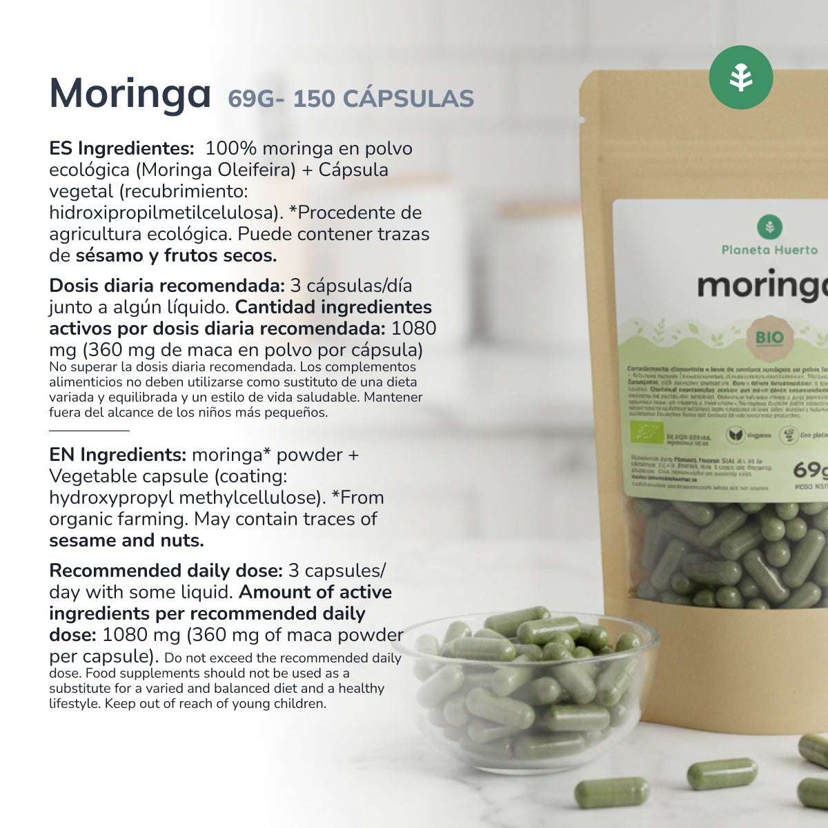 Moringa BIO Planeta Huerto 150 cápsulas
