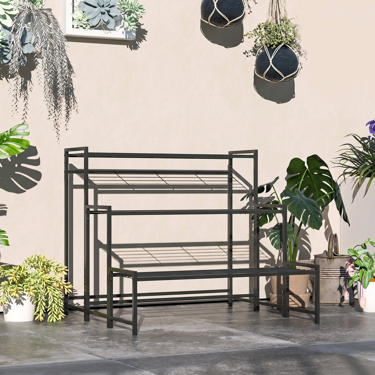 Outsunny Soporte Para Plantas De 3 Niveles Diseño En Escalera 75x70x66 Cm Negro_1