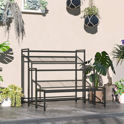 Outsunny Soporte Para Plantas De 3 Niveles Diseño En Escalera 75x70x66 Cm Negro_1