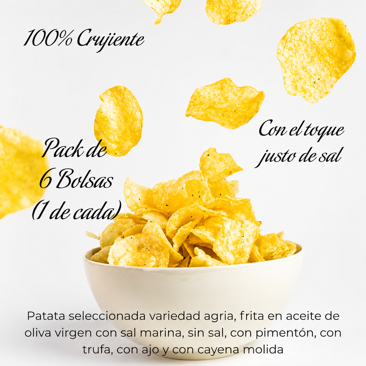 Patatas Fritas Artesanas | Pack Surtido 6 Bolsas Con Aove | Sin Sal + Ajo + Pimentón + Sal Marina + Cayena + Trufa_2