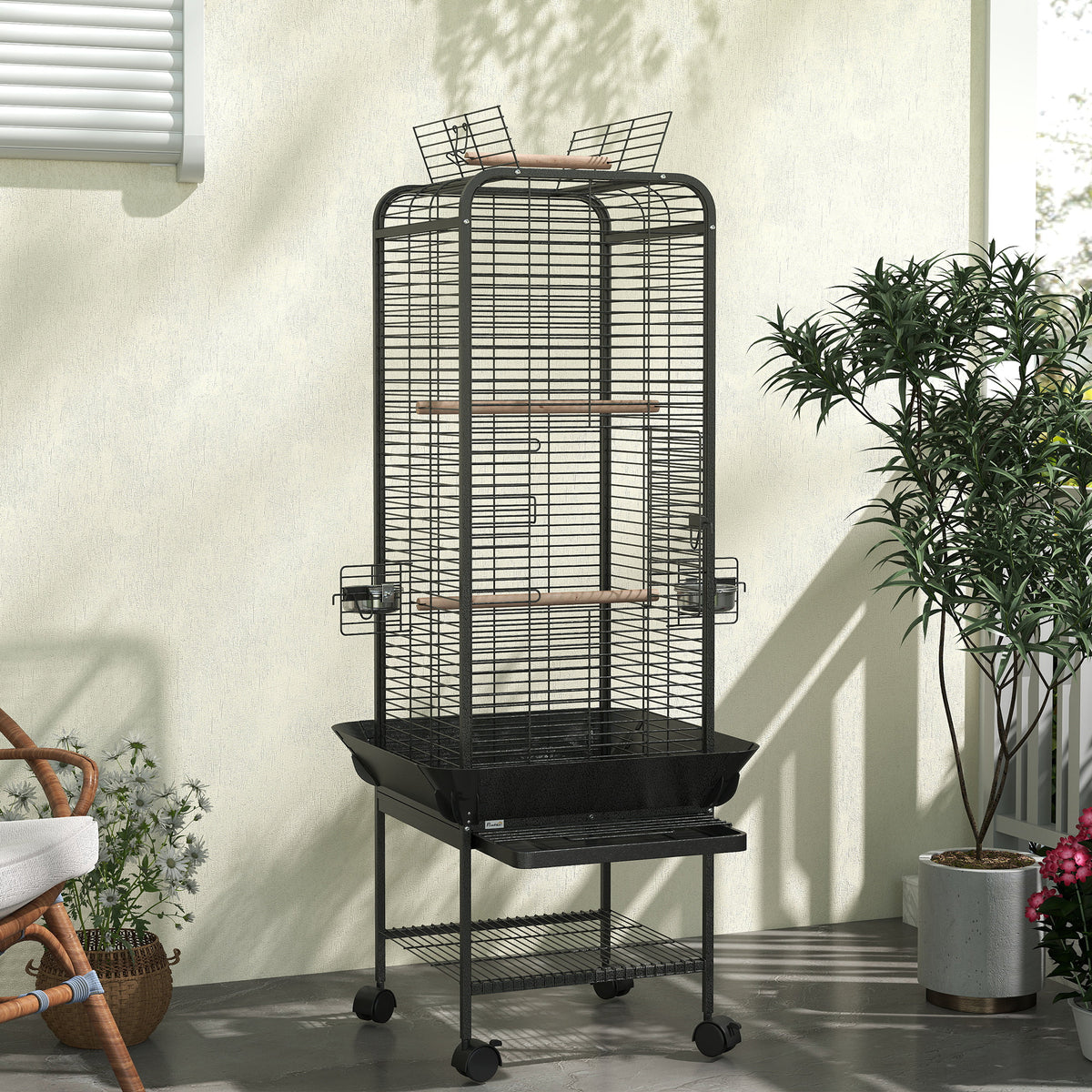 Jaula Para Loros Pawhut Acero Gris Oscuro 62.5x62.5x146 Cm_3