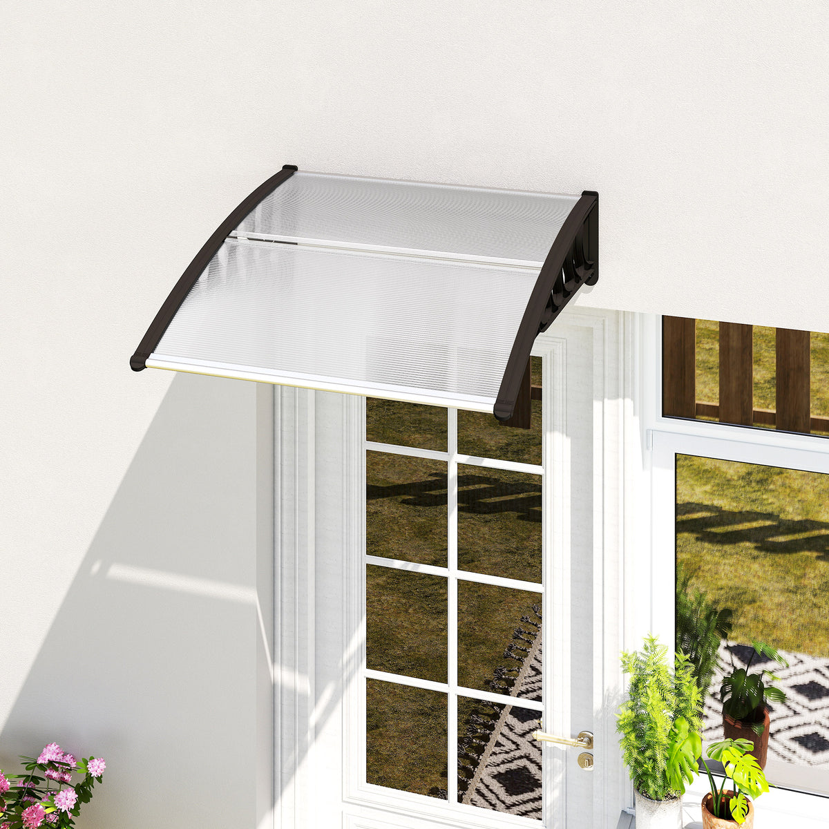 Marquesina Exterior Outsunny Policarbonato, Aluminio Transparente 103x96.5x27 Cm_1