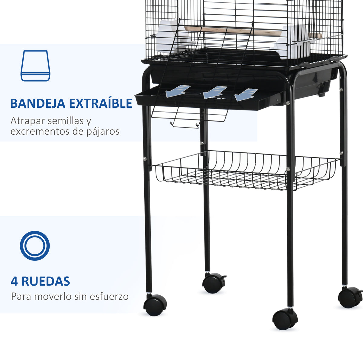 Jaula Para Pájaro Pawhut Acero, Pp, Madera Mixta Negro 46x36x130 Cm_5