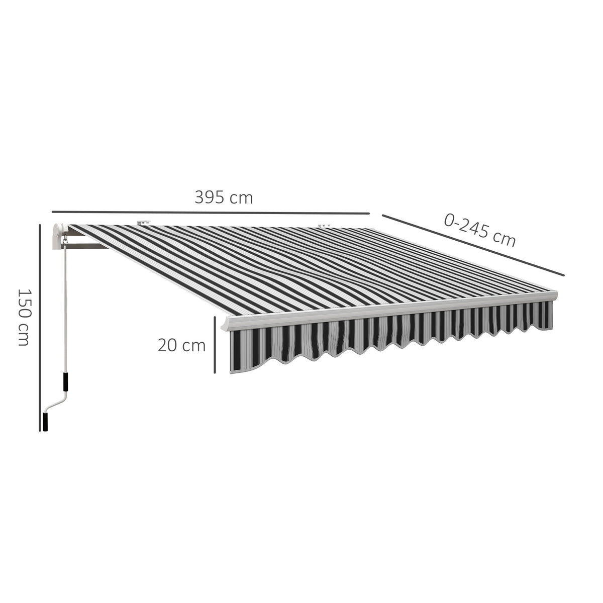 Toldo Manual Retráctil Outsunny Aluminio, Poliéster Azul Y Blanco 395x245x151.5 Cm_2