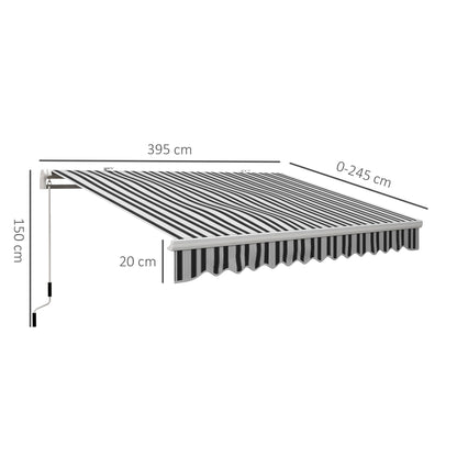 Toldo Manual Retráctil Outsunny Aluminio, Poliéster Azul Y Blanco 395x245x151.5 Cm_2