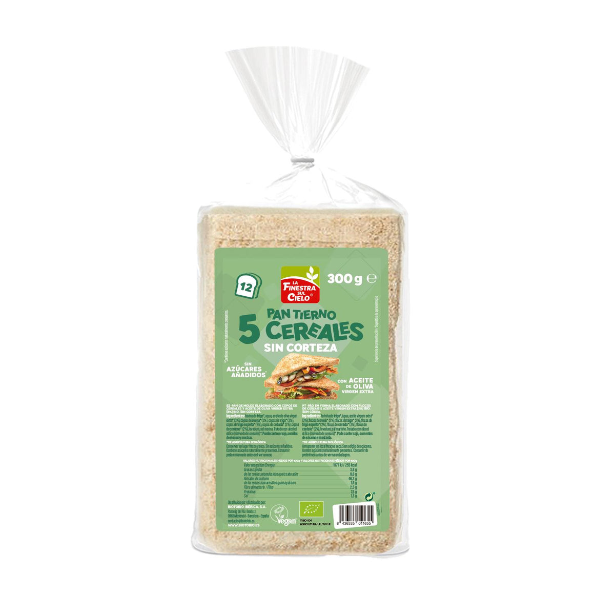 Pan de Molde Tierno 5 Cereales Sin Corteza ECO La Finestra Sul Cielo 300 g