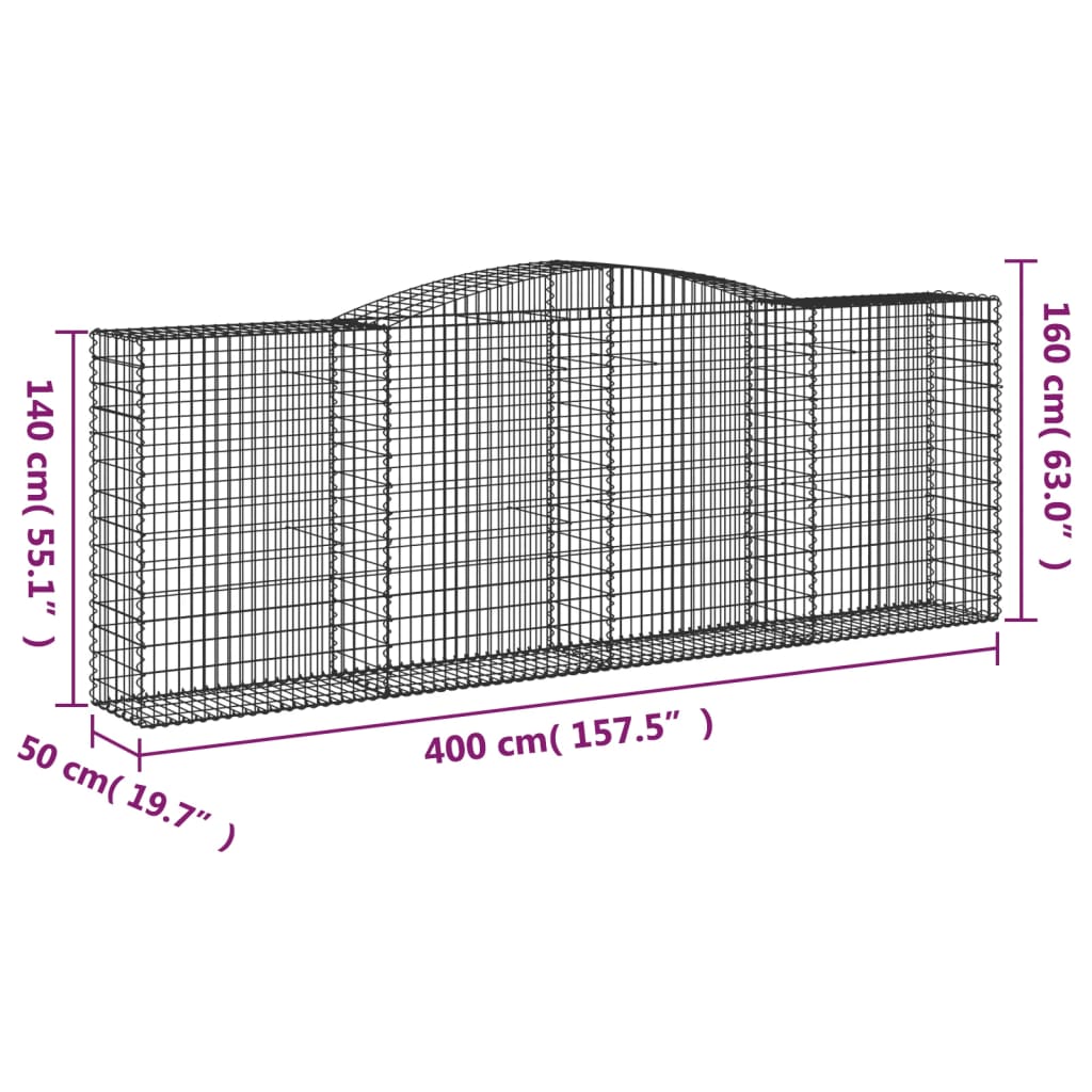 Cestas Gaviones 9 Uds Forma De Arco Hierro 400x50x140/160 Cm_5