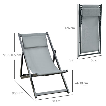 2 Tumbonas Plegables Outsunny Aluminio, Texteline Gris Oscuro 58x96,5x91,5 Cm_2