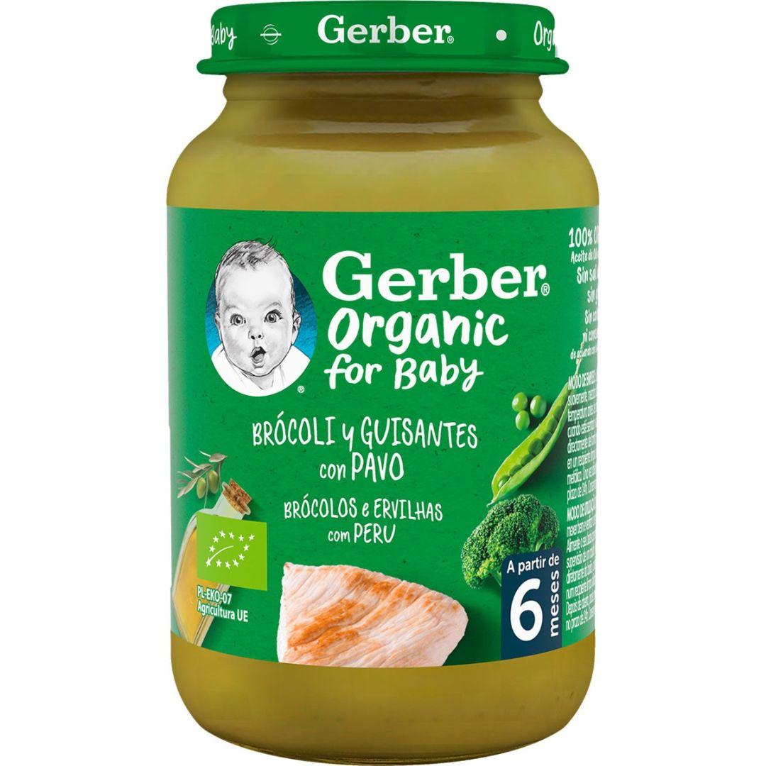 Tarrito de puré ecológico para bebés con Brócoli, Guisantes y Pavo Gerber 190 g GERBER Organic Brócoli Guisantes Pavo