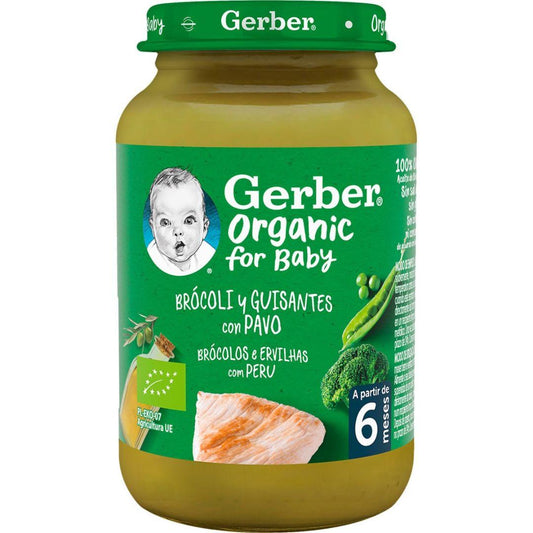 Tarrito de puré ecológico para bebés con Brócoli, Guisantes y Pavo Gerber 190 g GERBER Organic Brócoli Guisantes Pavo