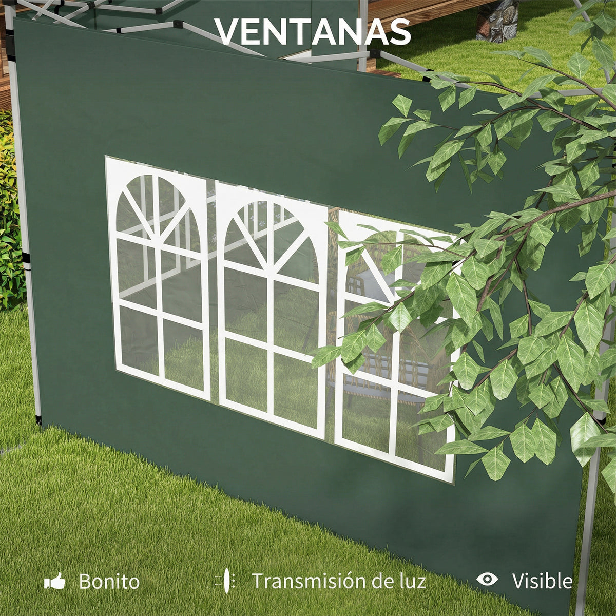 Paredes Laterales Carpa Outsunny Tela Oxford Verde 295x195 Cm_5