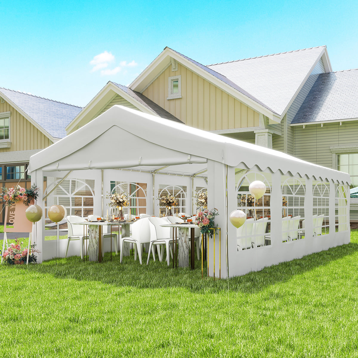 Carpa Para Fiesta Outsunny Acero Galvanizado, Tela De Pe Blanco 800x400x280 Cm_1